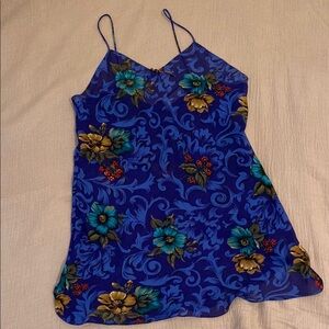 VAL MODE LINGERIE Floral Blue Slip Dress. Size M